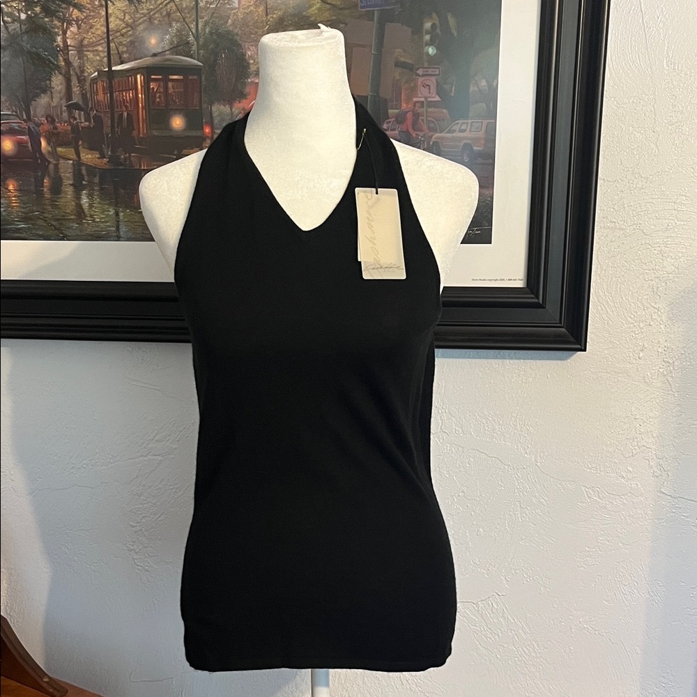 NWT Hawico Black T Bar Braxton Cashmere Tank Top Sz M